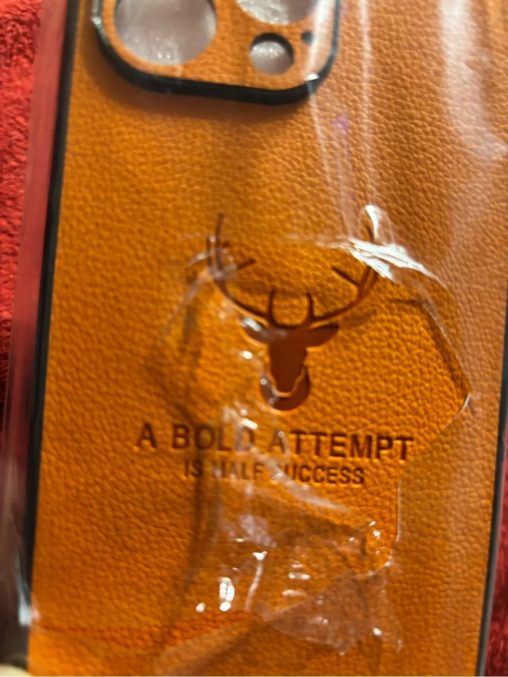 iPhone 15 pro Max Twick Faux Leather case , Deer home design at back of case New